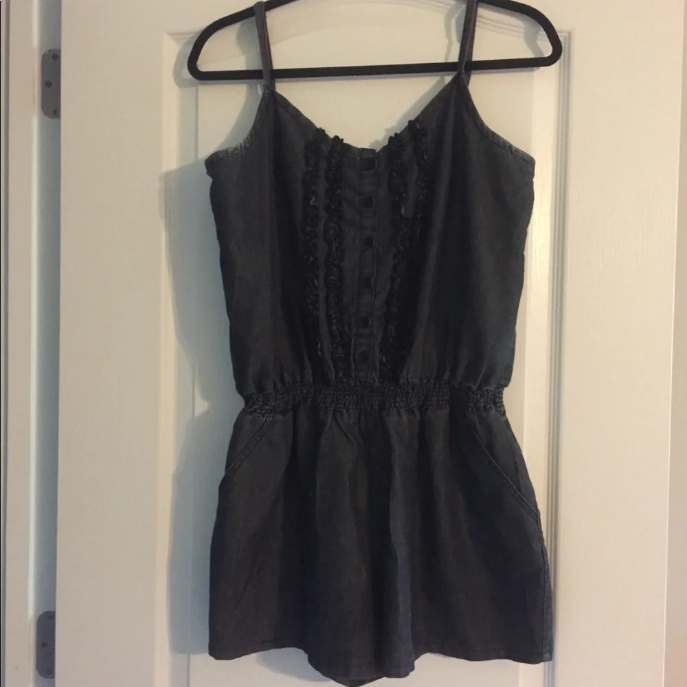 Cato Dark Denim Adjustable Spaghetti Strap Romper  Medium - Picture 2 of 16